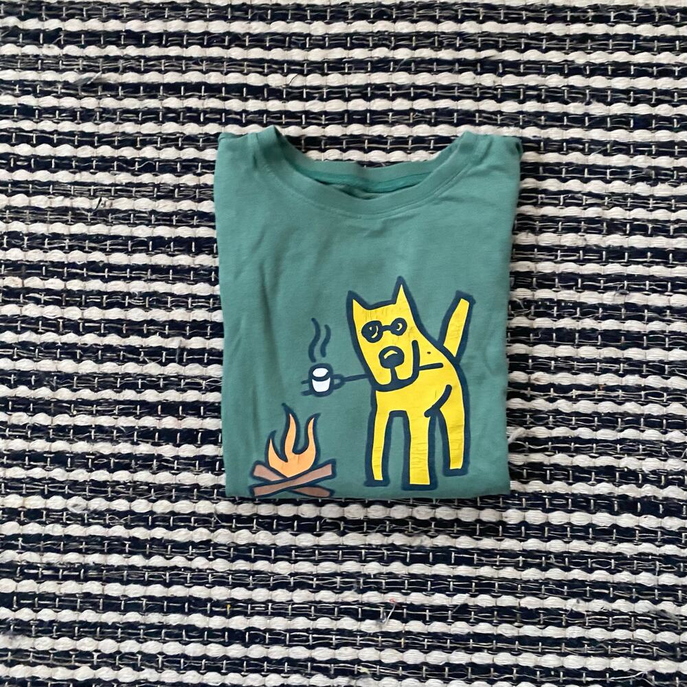 🌿Life Is Good Kids Spruce Green Rocket Camp Dog Long Sleeve Crusher Tee M